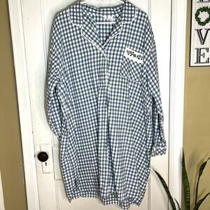 Old Fashioned Vintage Long Sleeve Blue White plaid Checkered Flannel Pajamas